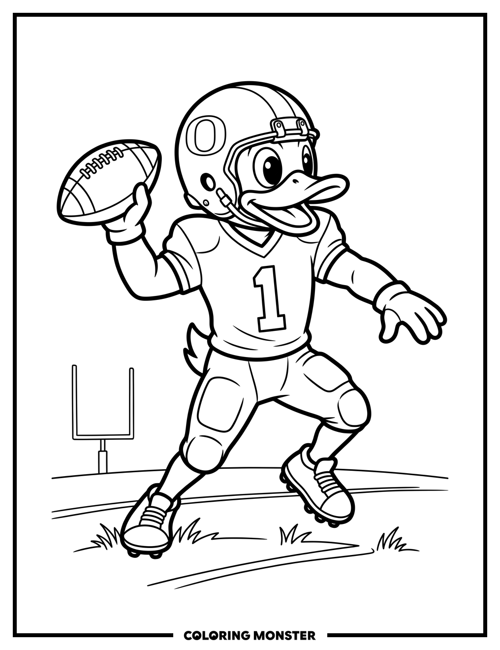 Oregon Ducks Mascot Ready to Throw Football Coloring Page