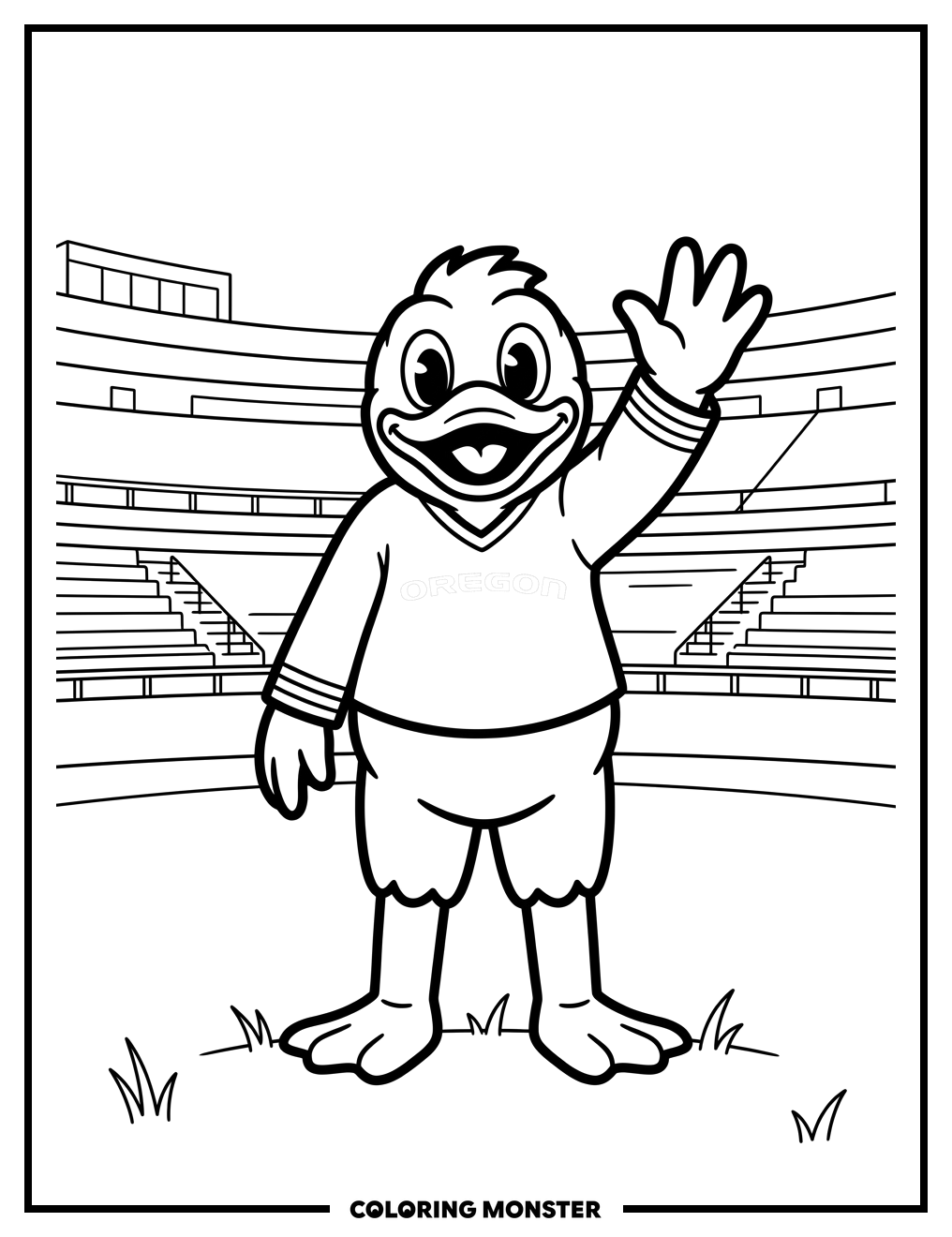 Oregon Ducks Mascot Waving Coloring Page