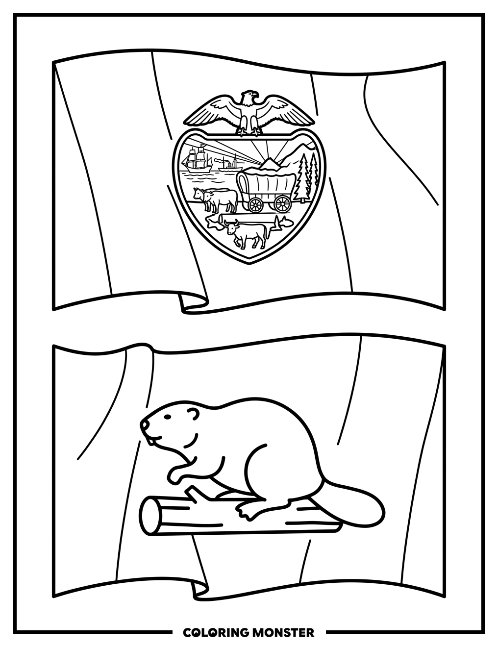 Oregon State Flag Waving Coloring Page