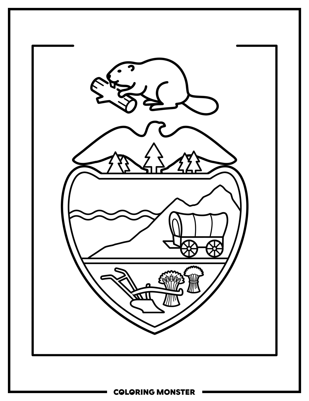 Oregon State Flag with Beaver Coloring Page