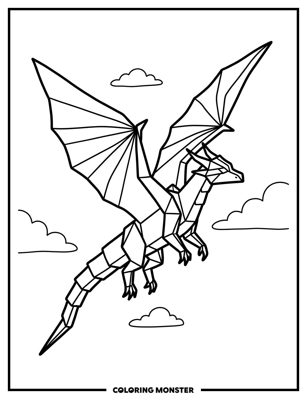 Origami Dragon in Flight Coloring Page