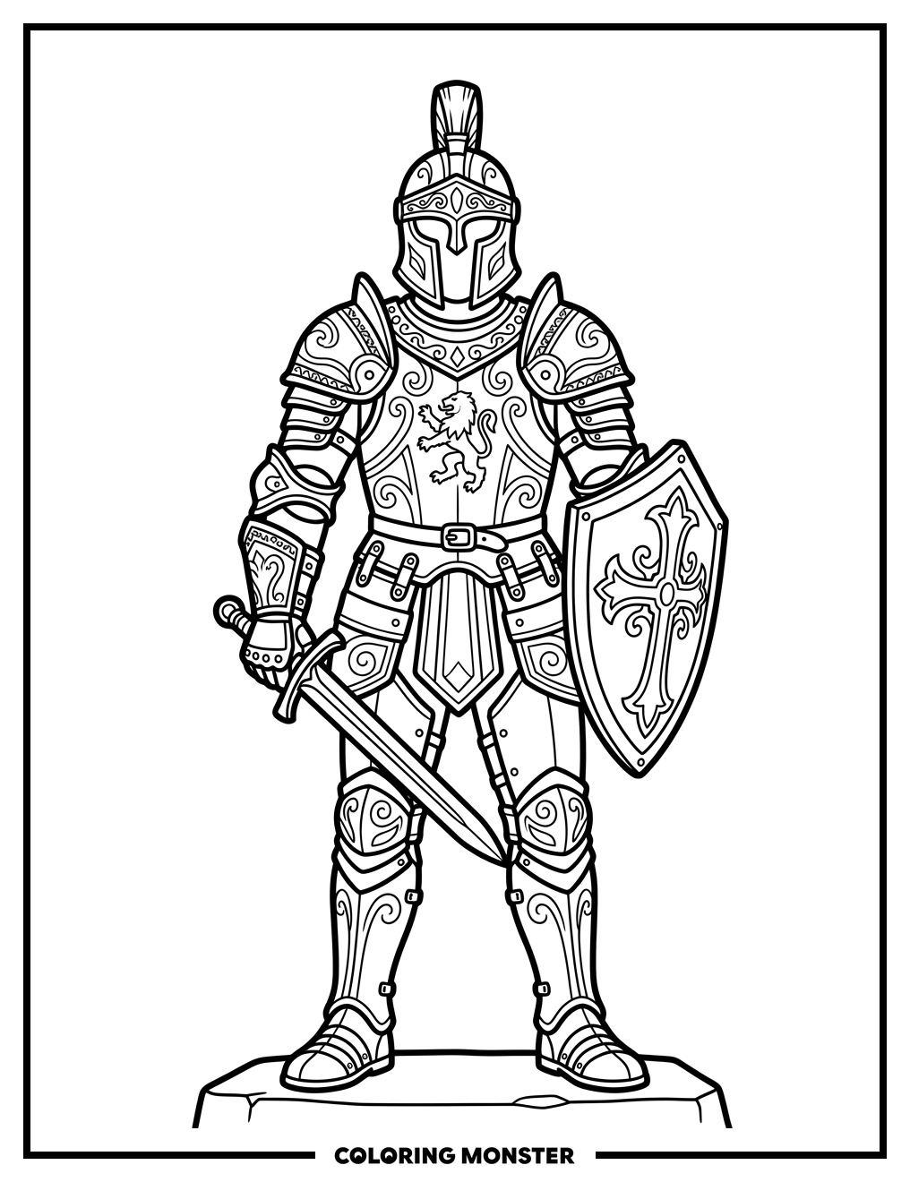 Ornate Ancient Armor Standing Guard Coloring Page