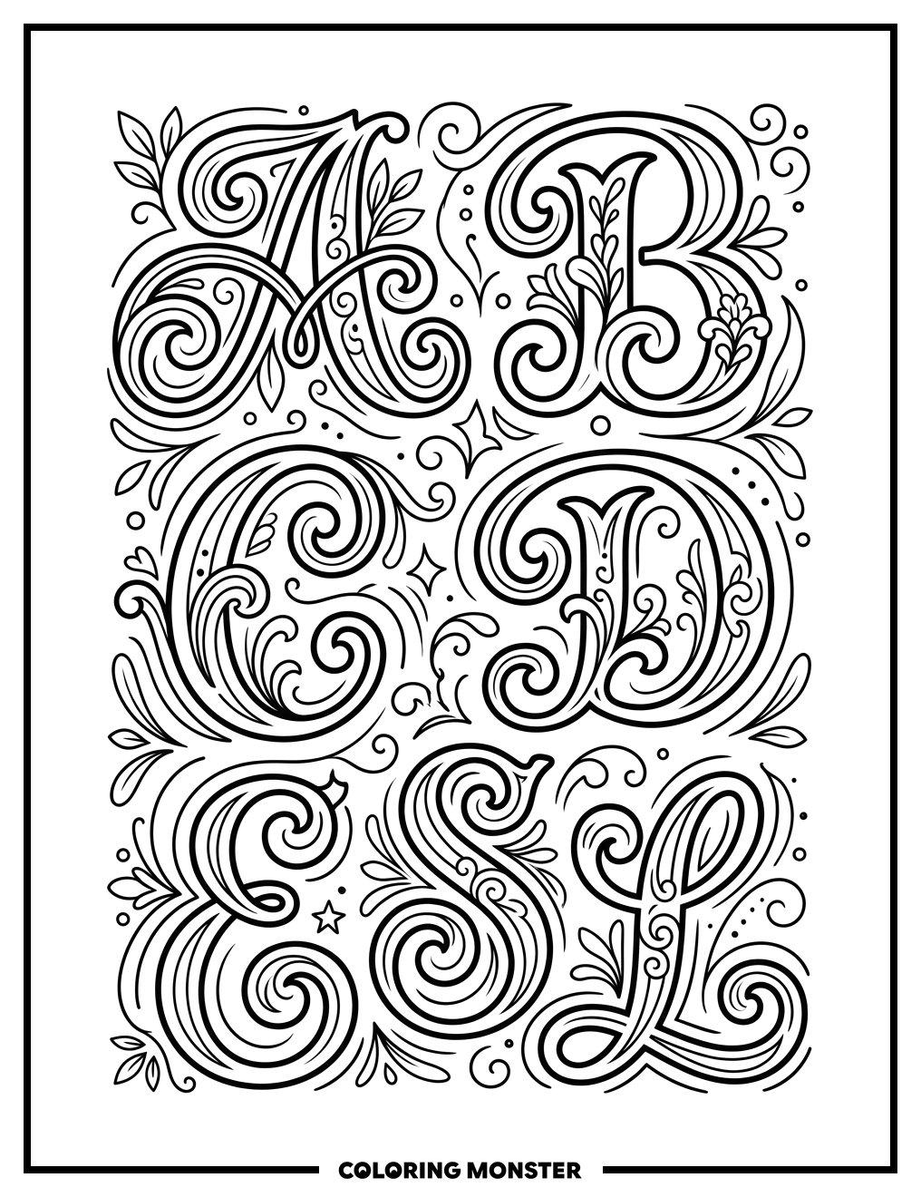Ornate Calligraphy Letters Coloring Page