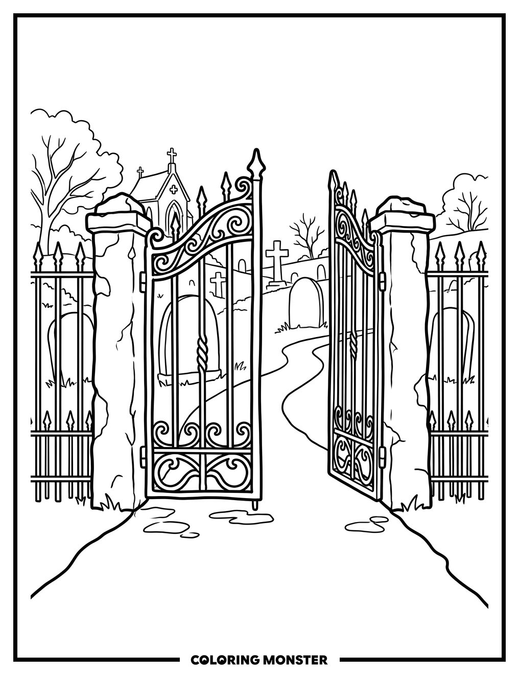 Ornate Cemetery Gate Coloring Page