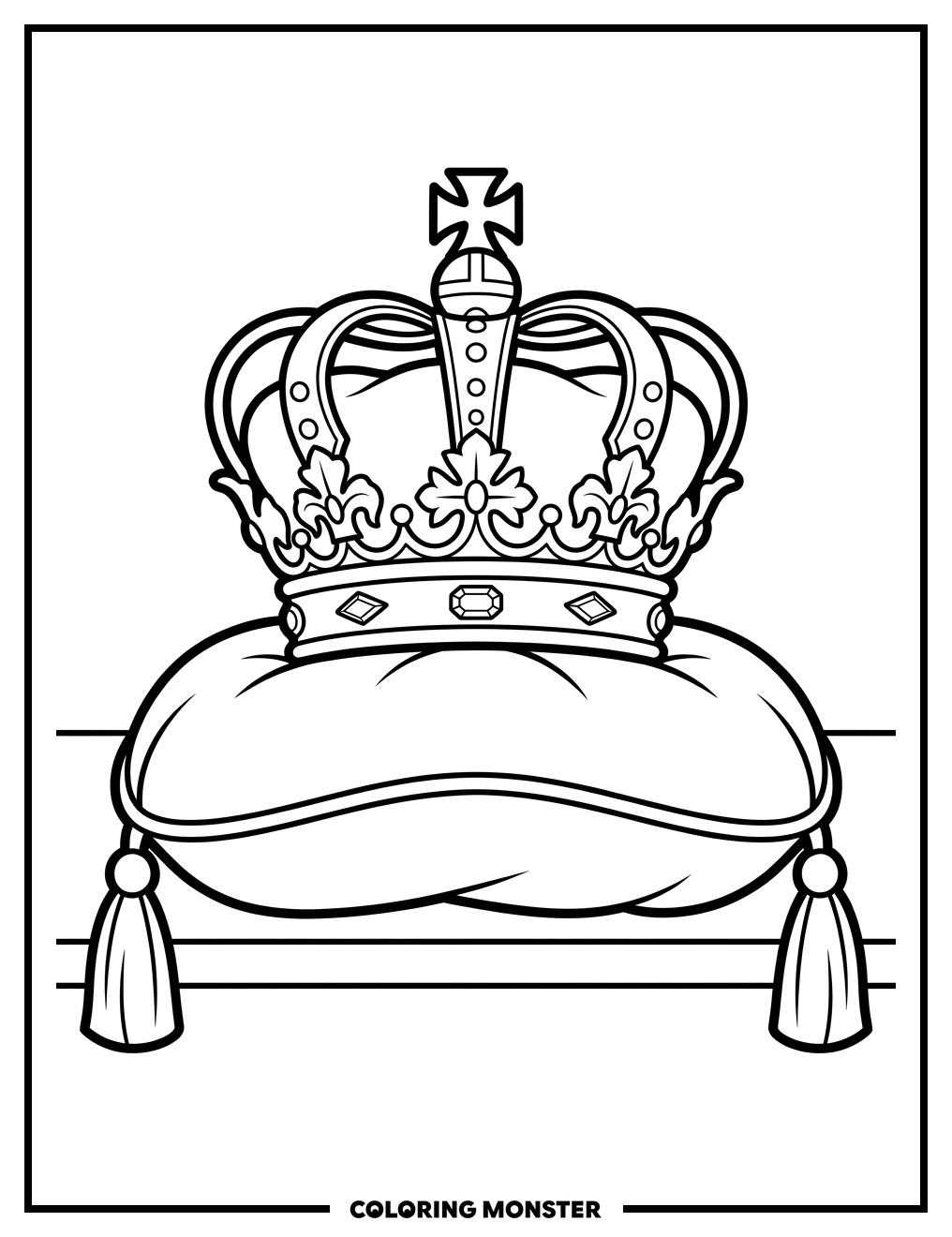 Ornate Crown on Velvet Cushion Coloring Page