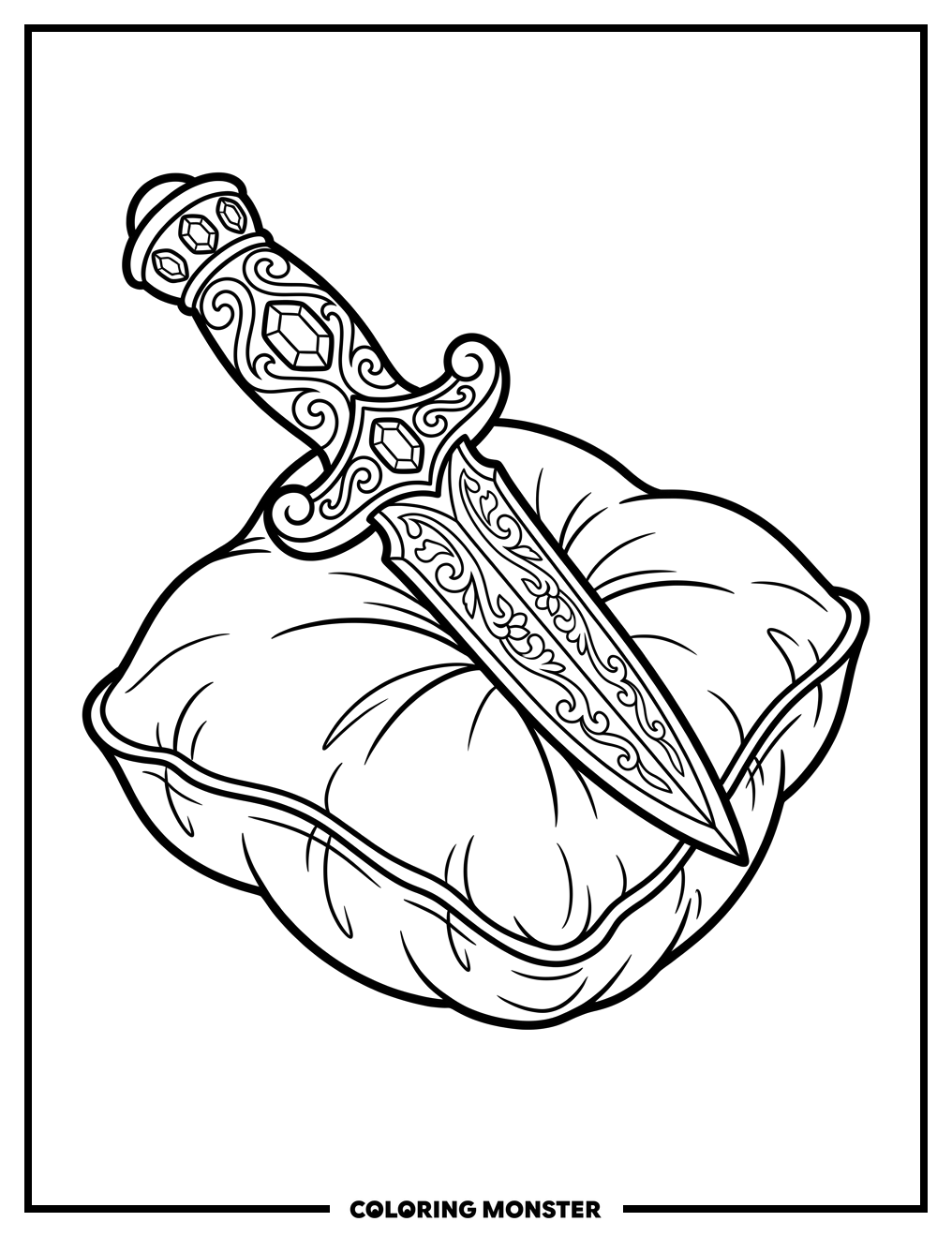 Ornate Dagger on Velvet Cushion Coloring Page