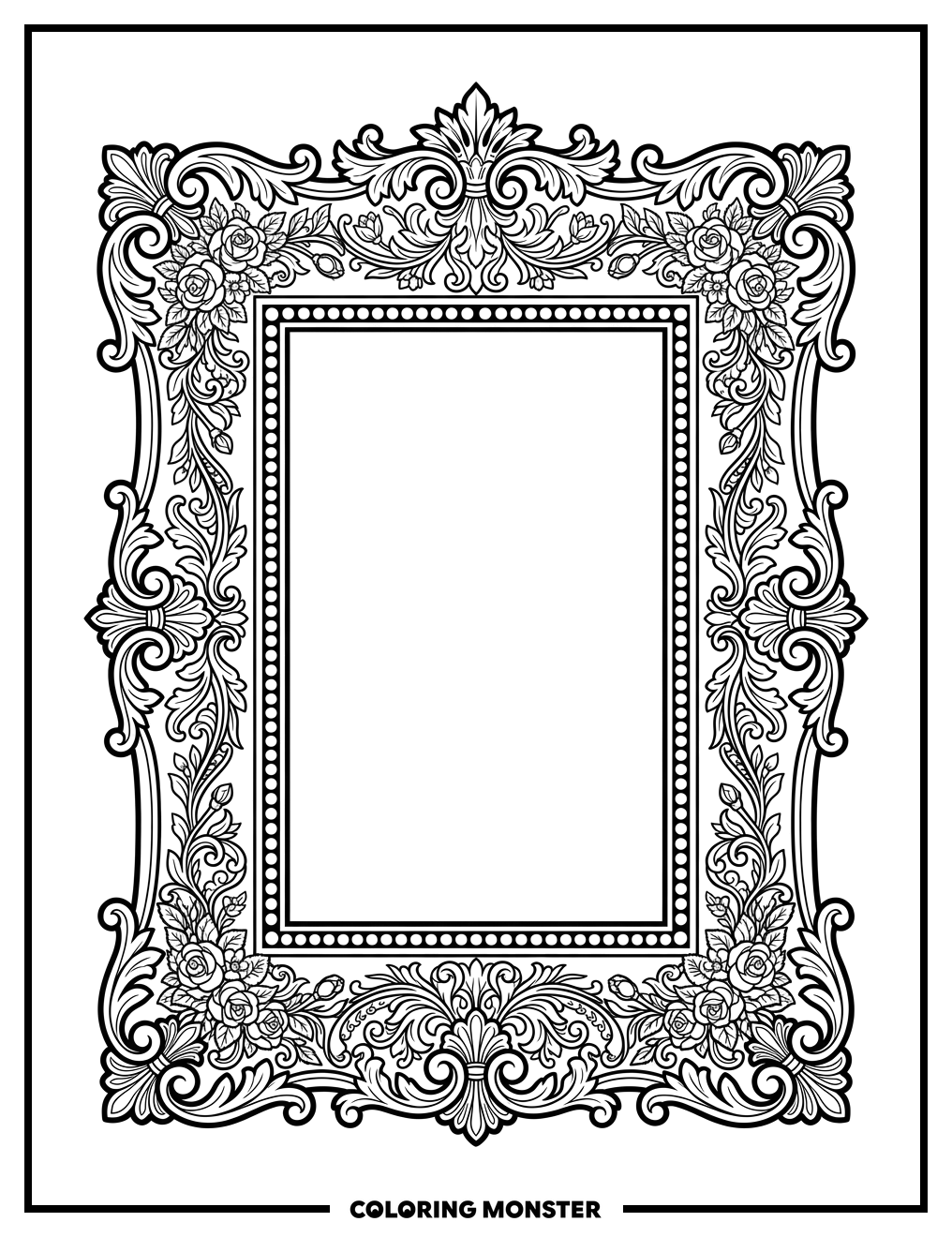 Ornate Decorative Frame with Floral Swirls Coloring Page