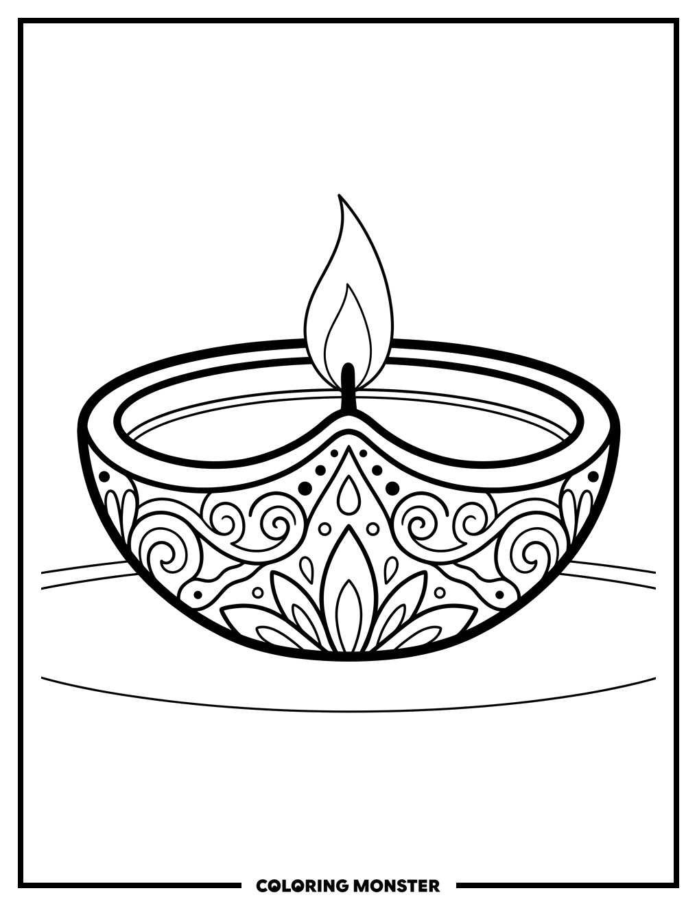 Ornate Diya With Gentle Flame Coloring Page