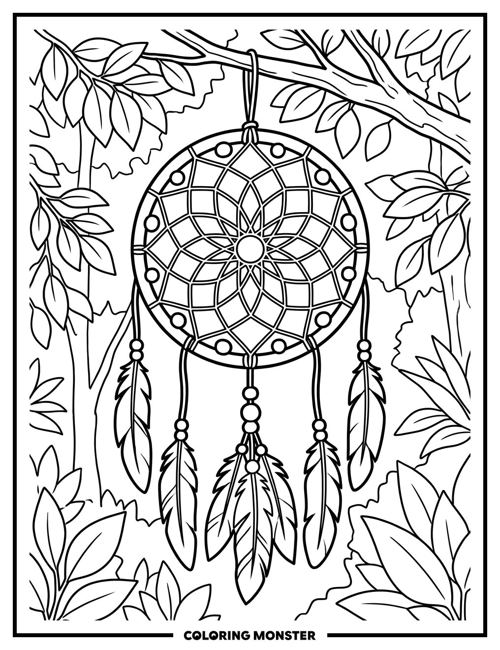 Ornate Dreamcatcher With Dappled Sunlight Coloring Page
