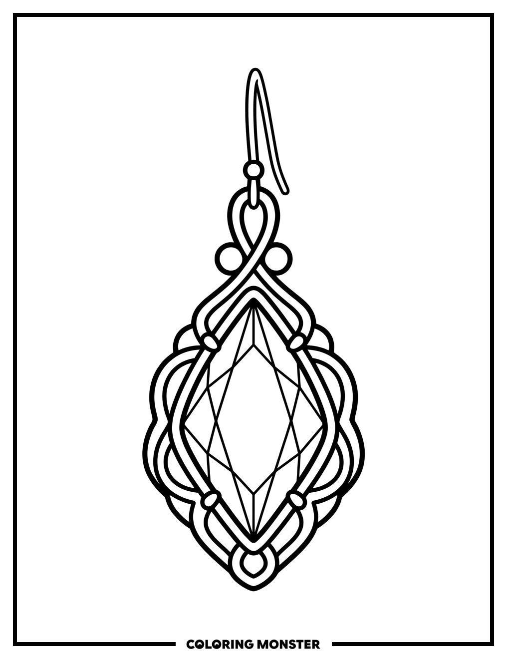 Ornate Earring with Gem Coloring Page