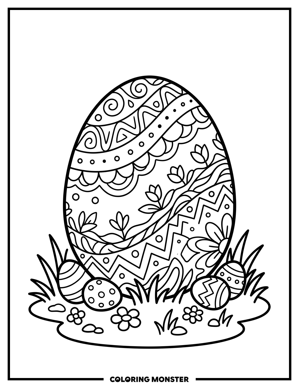 Ornate Easter Egg on Grass Coloring Page