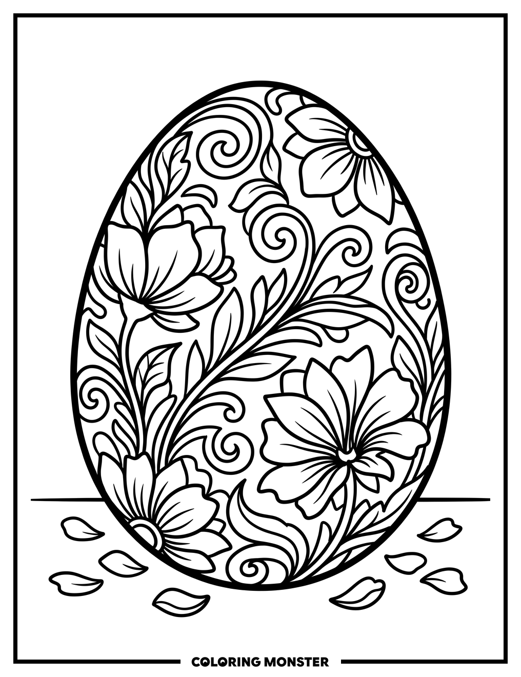 Ornate Easter Egg with Flowers Coloring Page