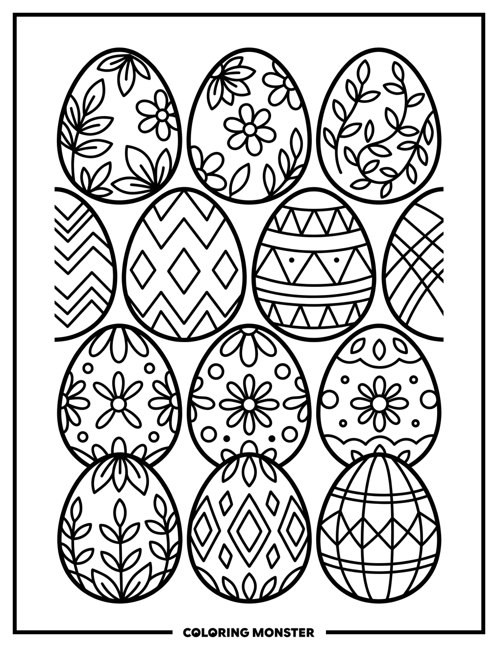 Ornate Easter Eggs Pattern Coloring Page