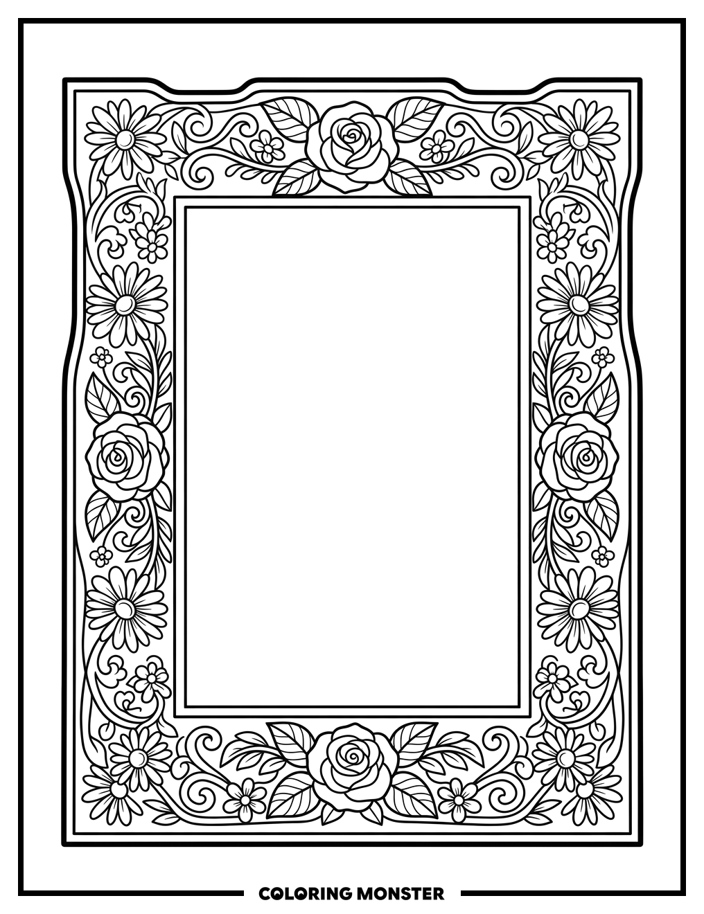 Ornate Floral Picture Frame Coloring Page