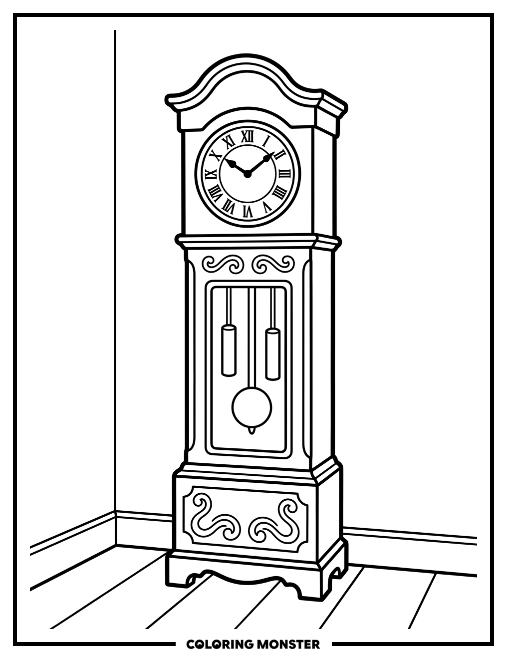Ornate Grandfather Clock Coloring Page