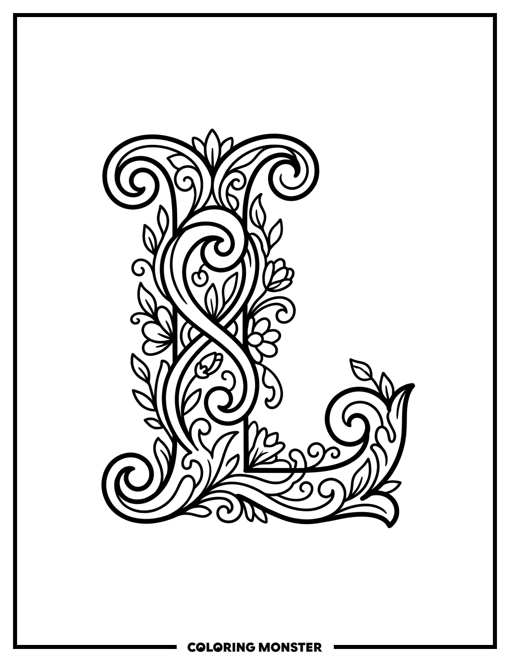 Ornate Letter L With Swirls Coloring Page