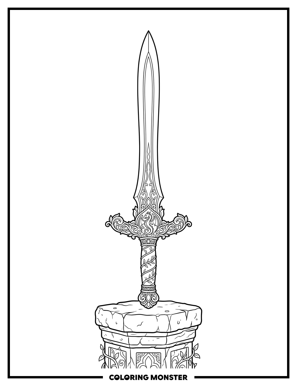 Ornate Medieval Sword Coloring Page