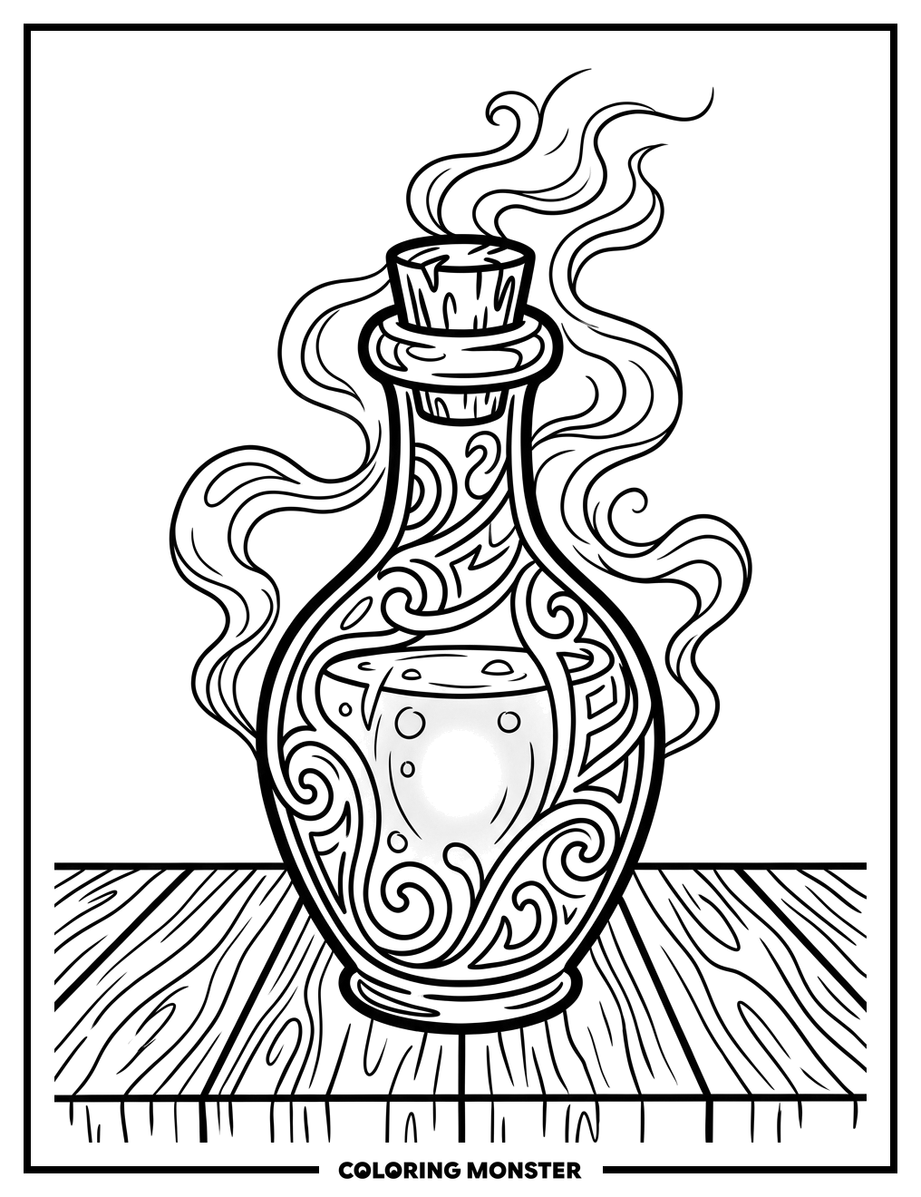 Ornate Potion Bottle With Glowing Liquid Coloring Page