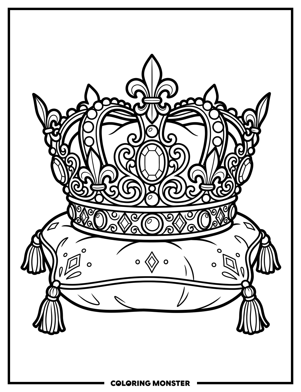 Ornate Princess Crown on Cushion Coloring Page