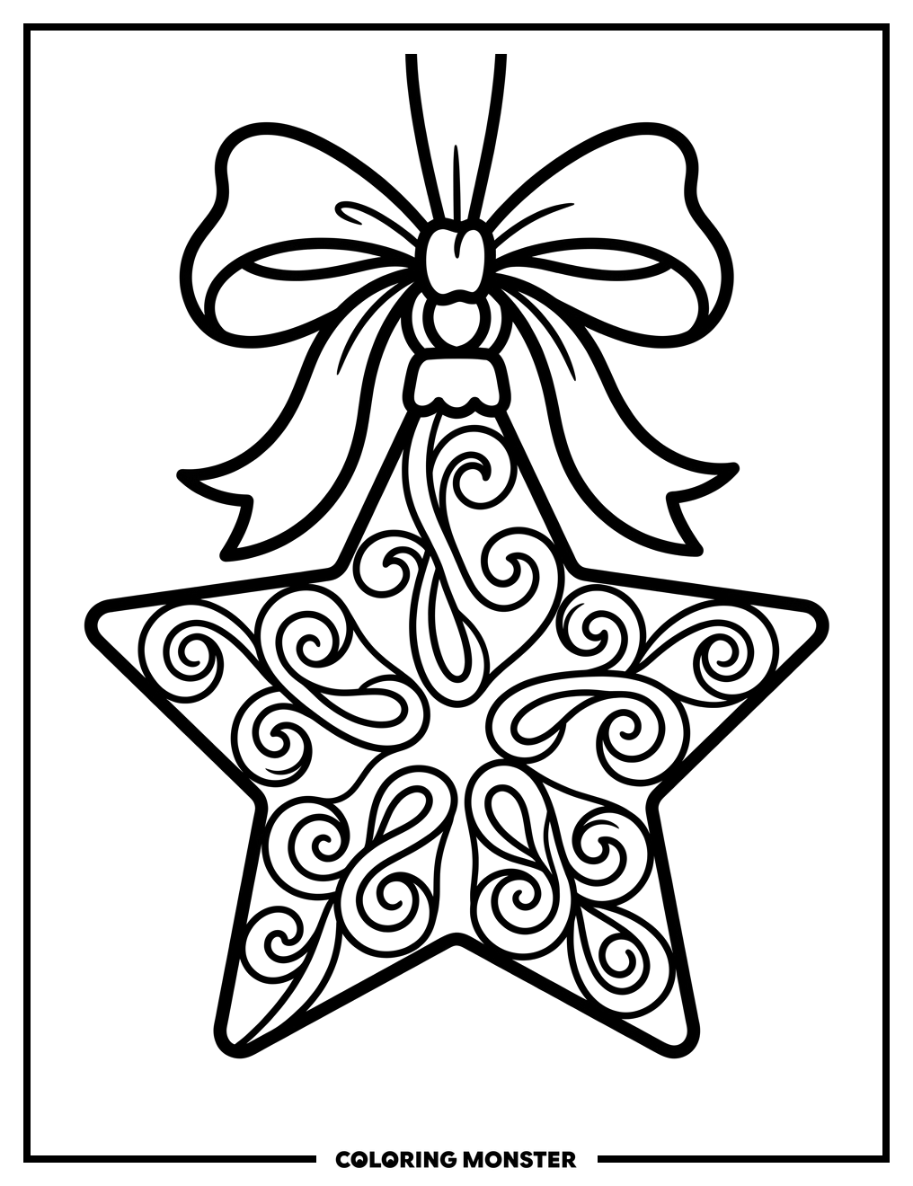 Ornate Star Ornament with Ribbon Coloring Page