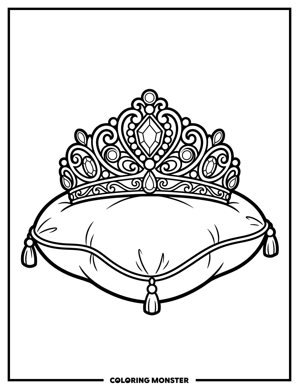 Ornate Tiara on Velvet Cushion Coloring Page