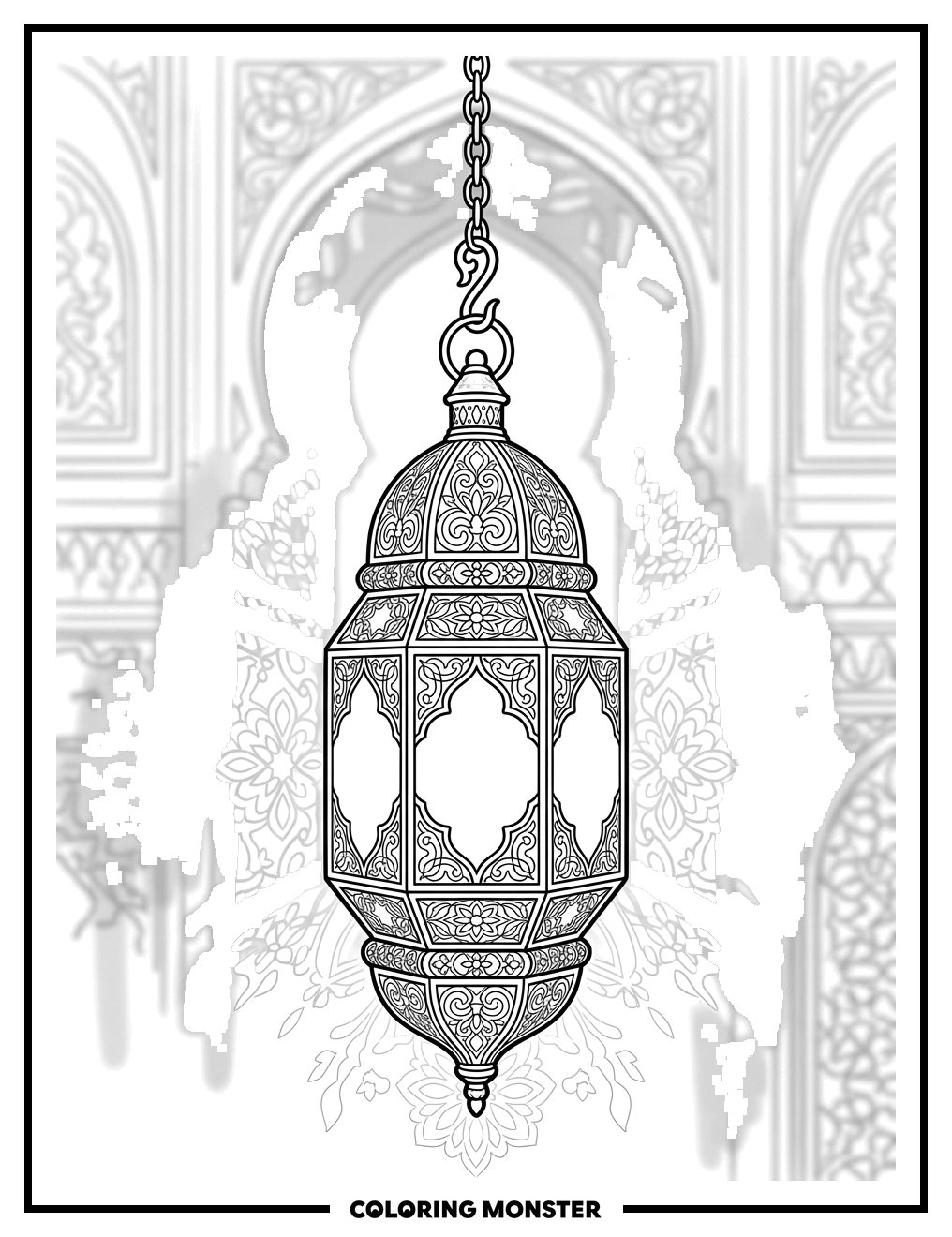 Ornate Turkish Lantern Glow Coloring Page