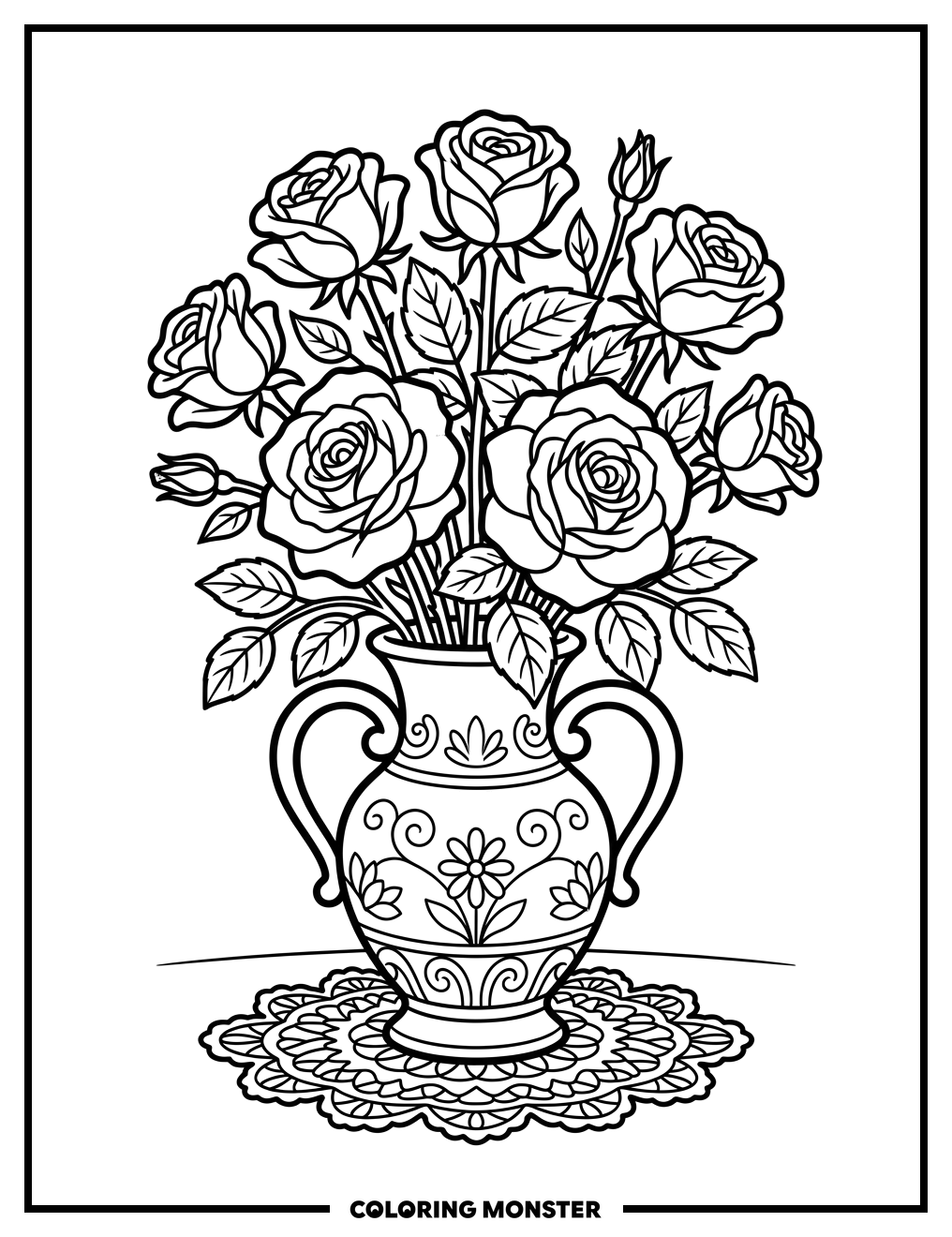 Ornate Vase with Roses Coloring Page