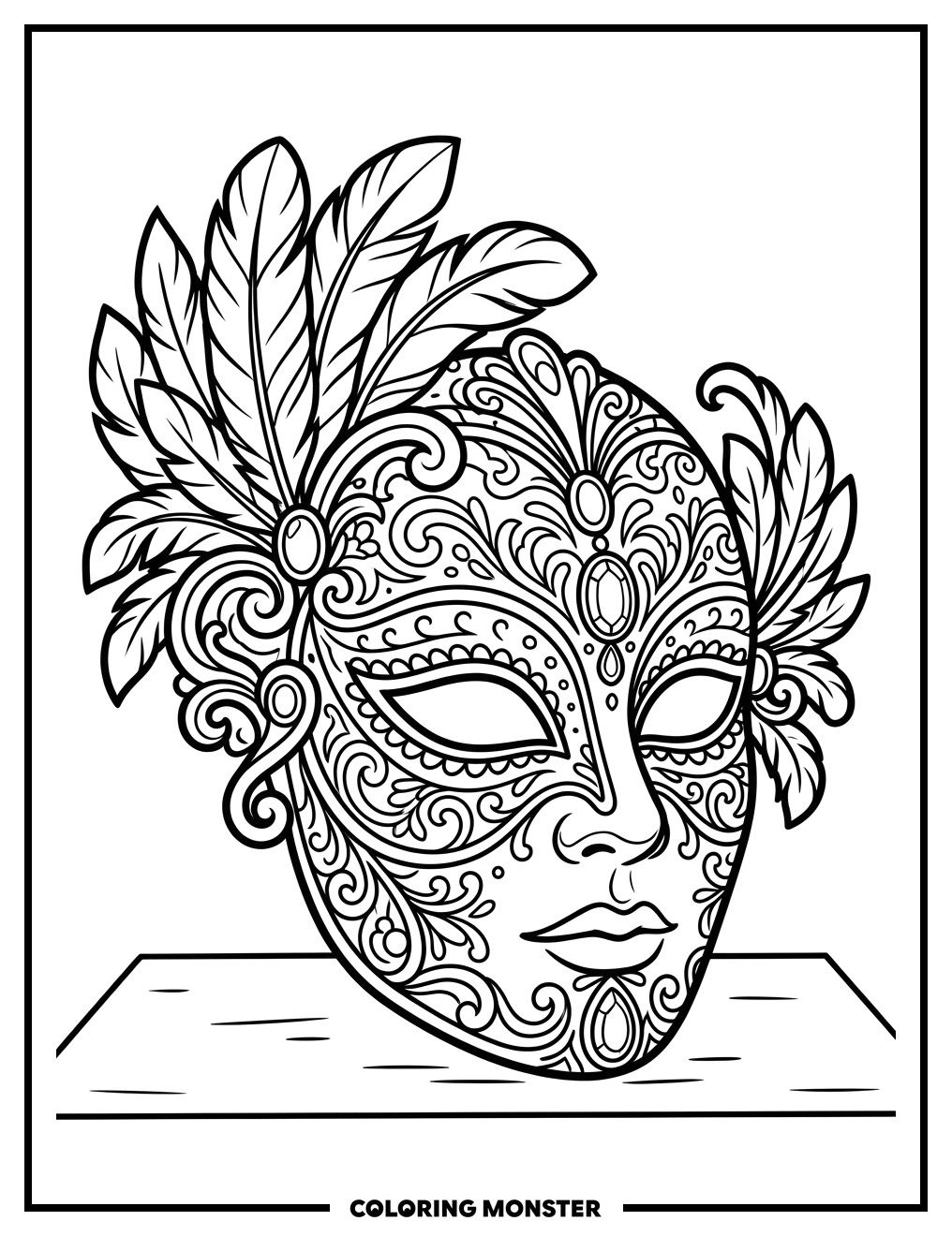 Ornate Venetian Carnival Mask Coloring Page