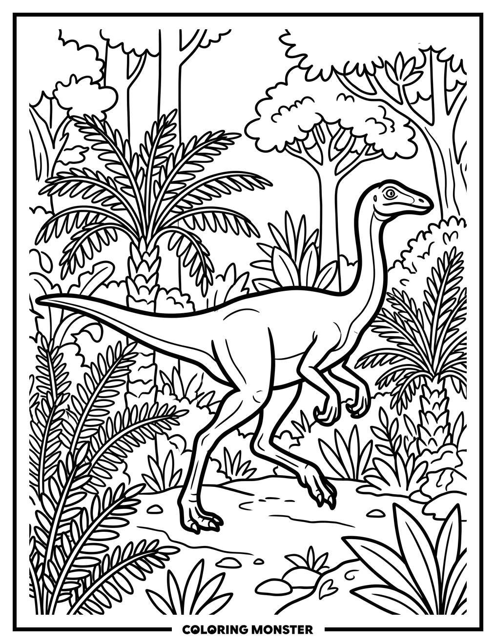 Ornithomimus in Prehistoric Jungle Coloring Page