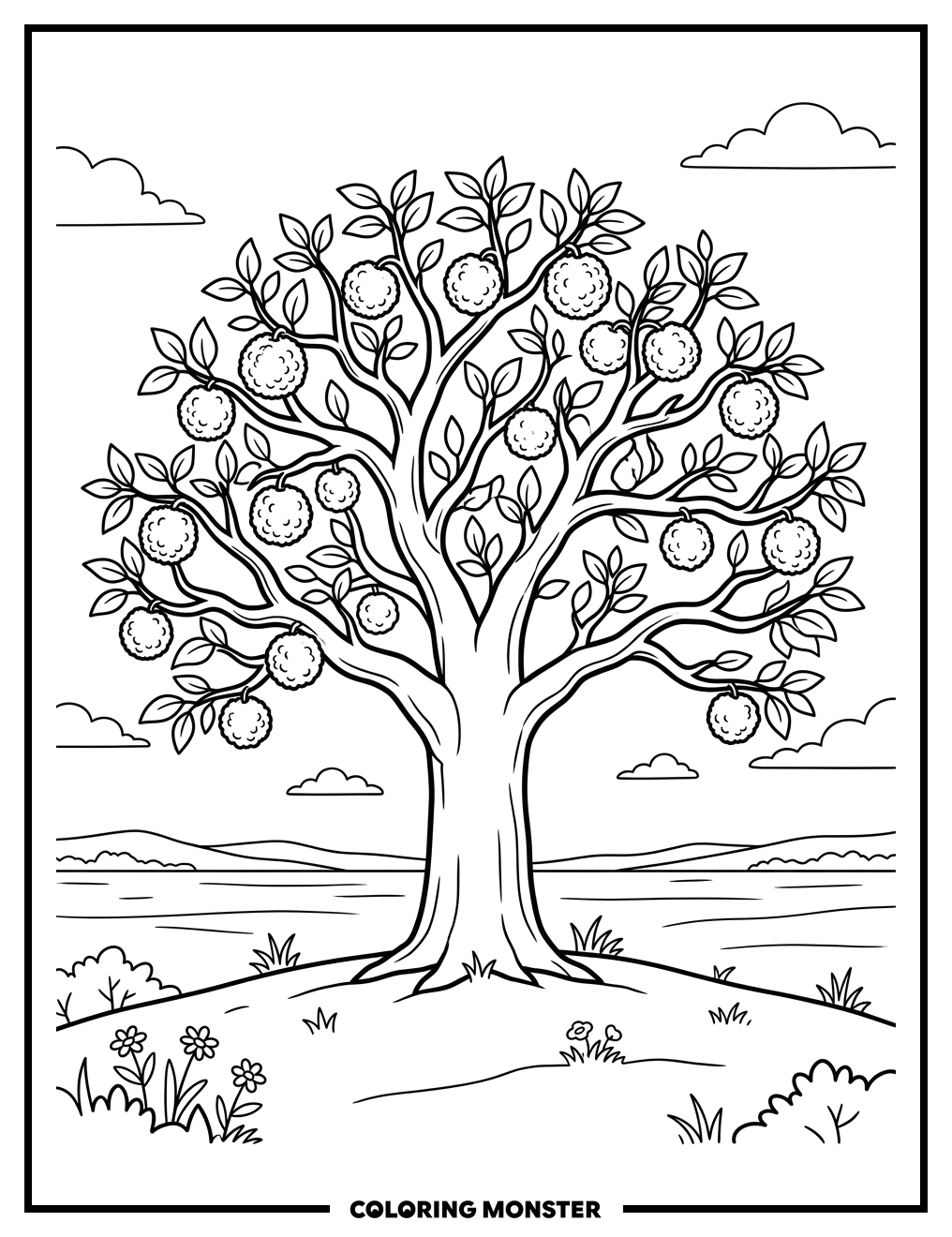 Osage Orange Tree with Bumpy Fruit Coloring Page