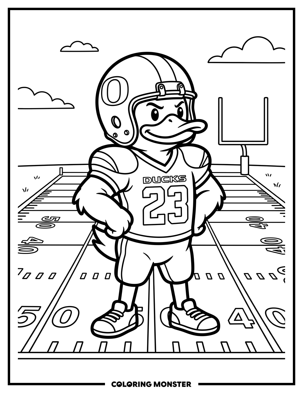 Oski the Duck on Football Field Coloring Page
