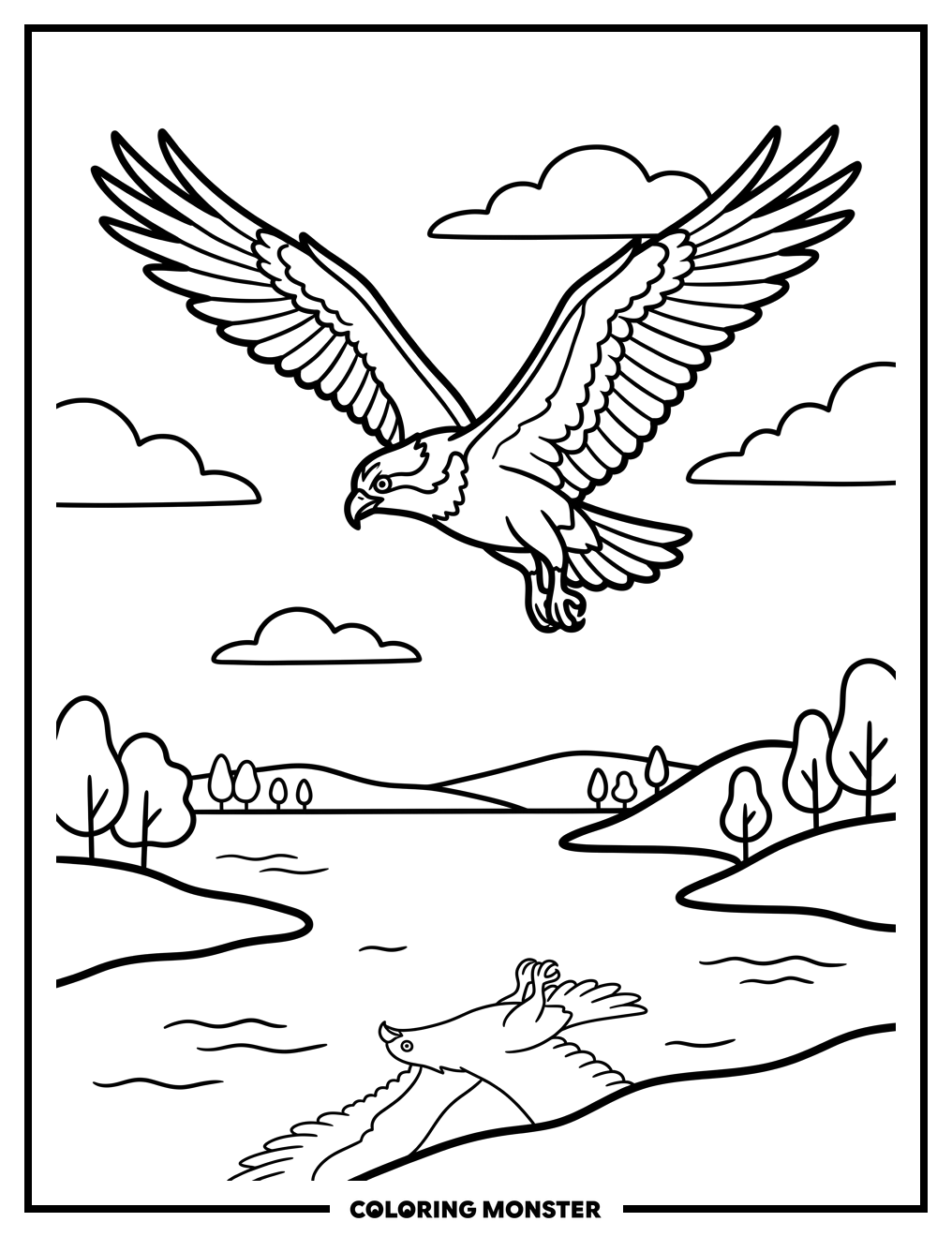 Osprey Soaring Over Lake Coloring Page