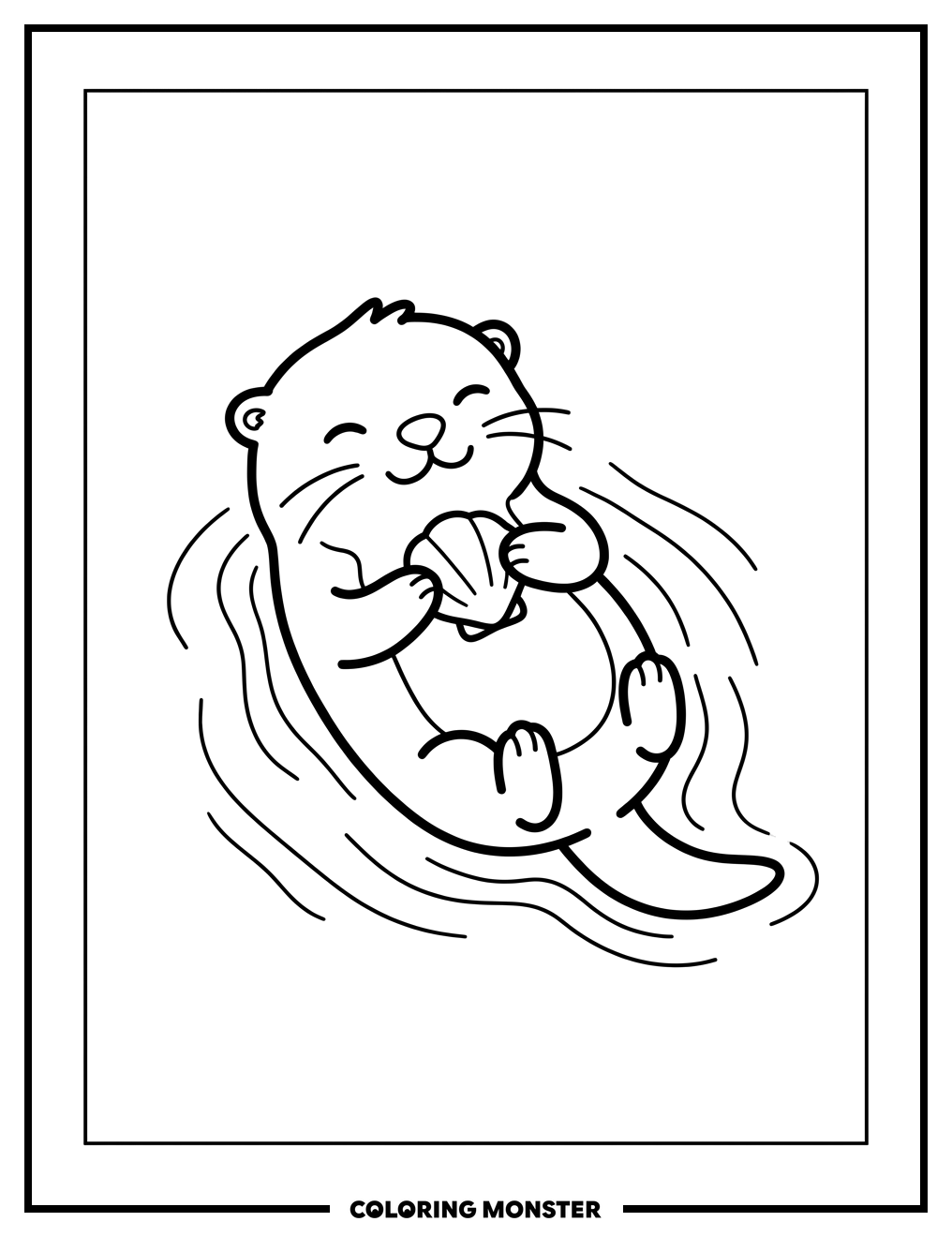 Otter Floating With Shell Coloring Page