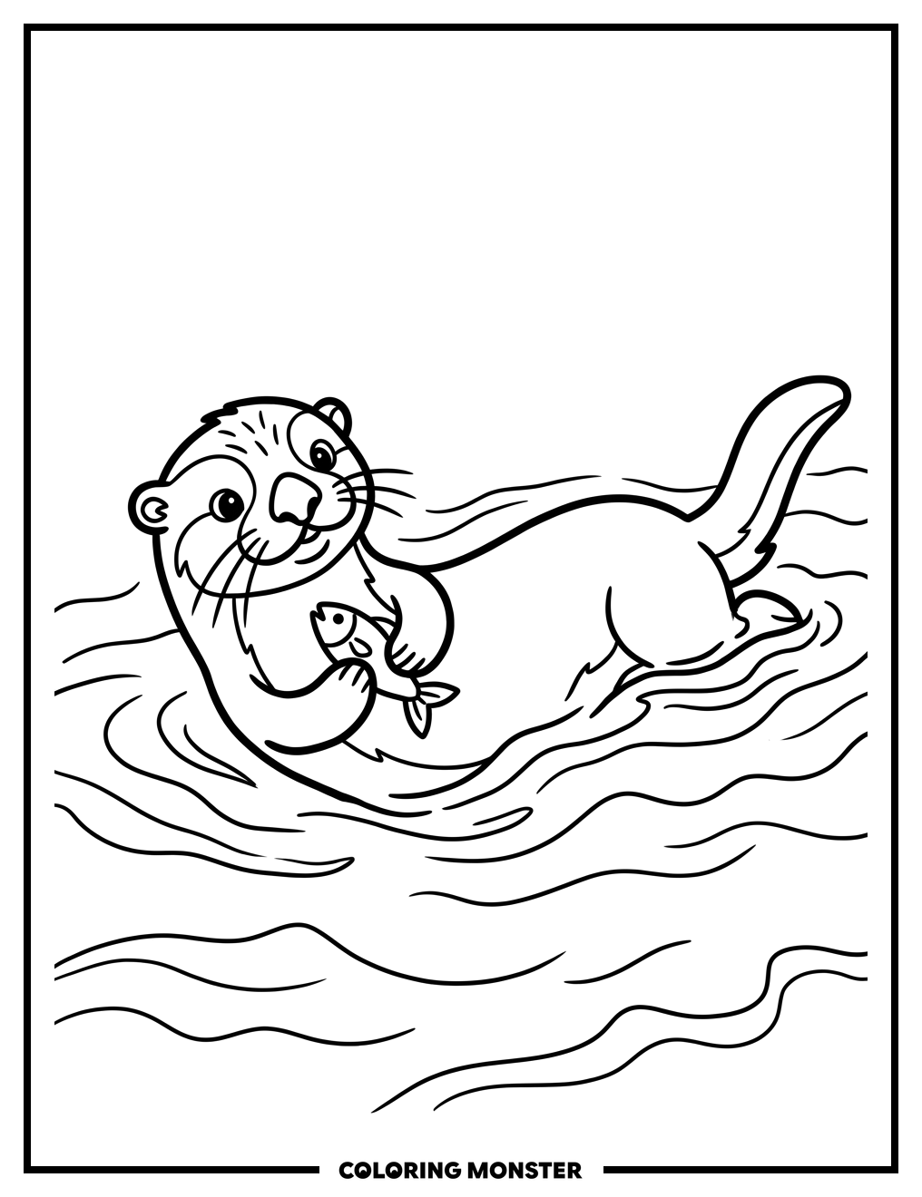Otter Swimming with Fish Coloring Page