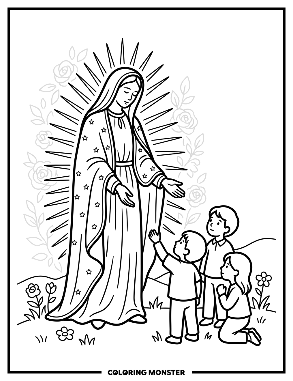Our Lady of Guadalupe with Children Coloring Page