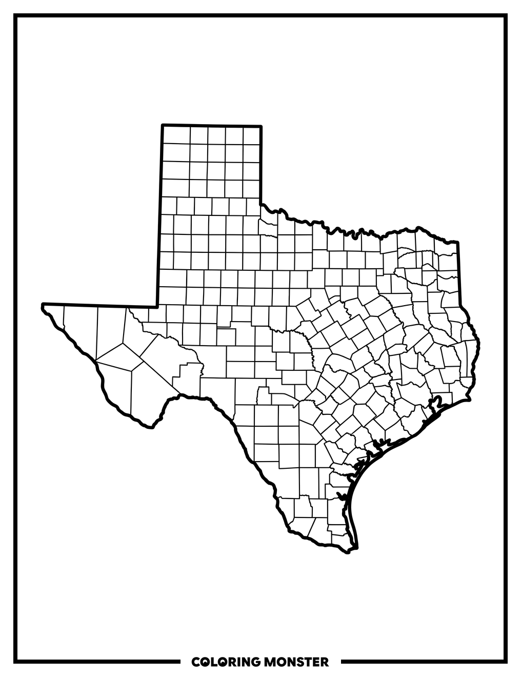 Outline Of Texas With County Lines Coloring Page
