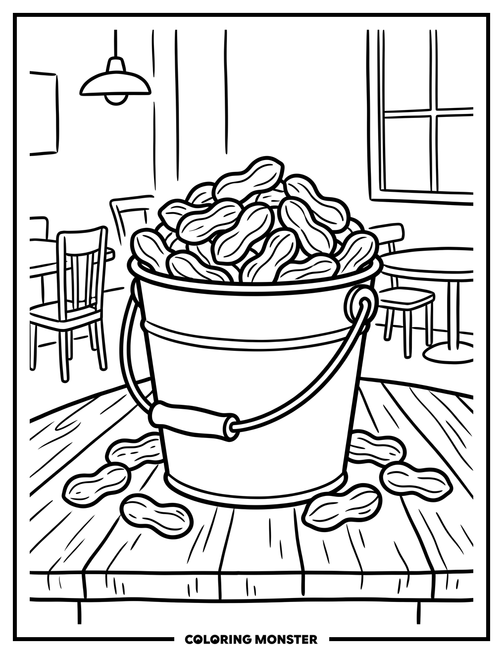 Overflowing Bucket of Peanuts Coloring Page