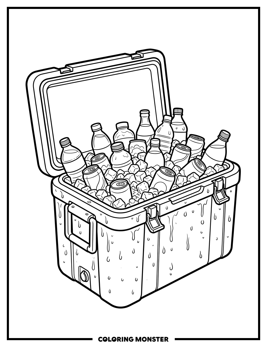 Overflowing Cooler With Drinks And Ice Coloring Page