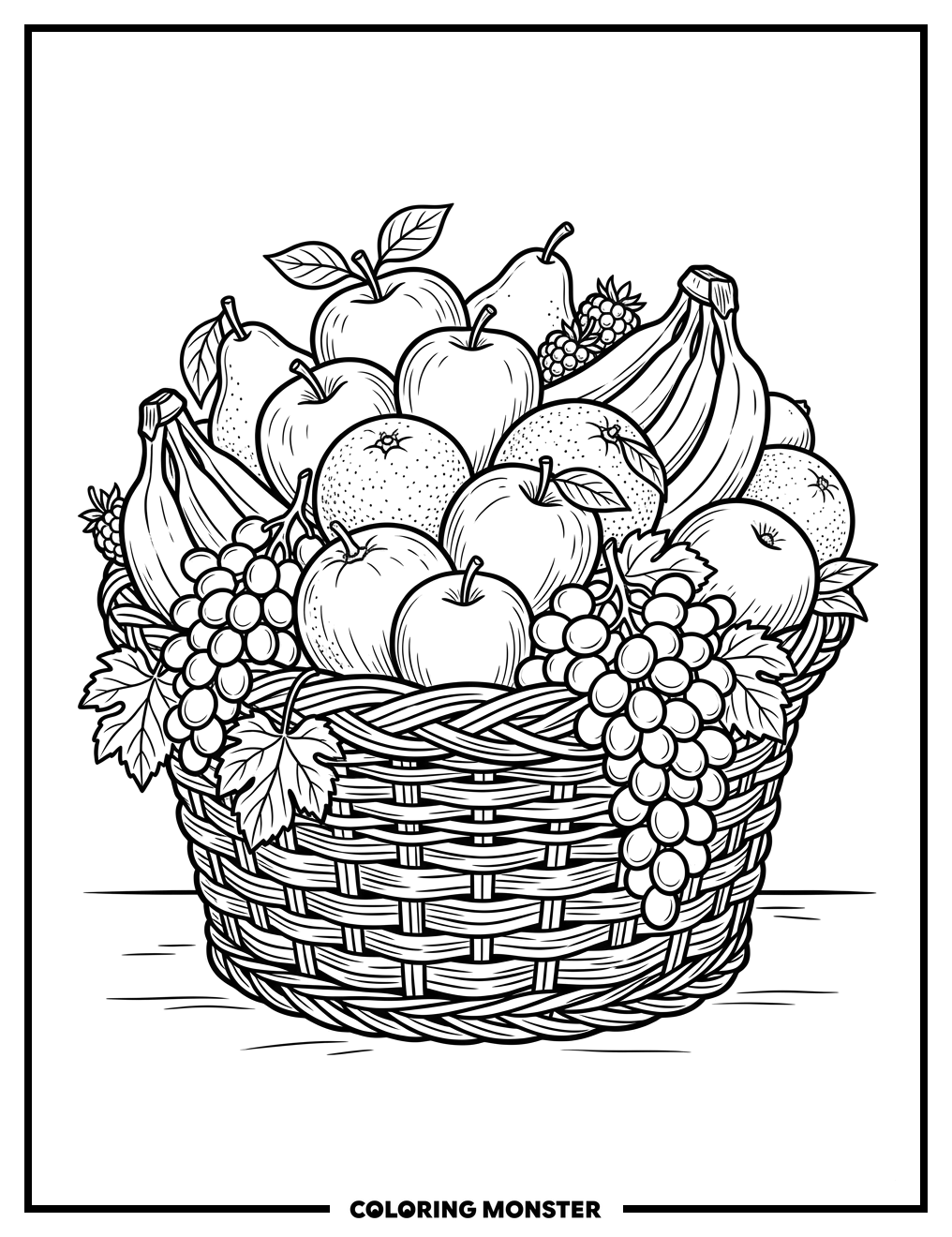 Overflowing Fruit Basket Coloring Page
