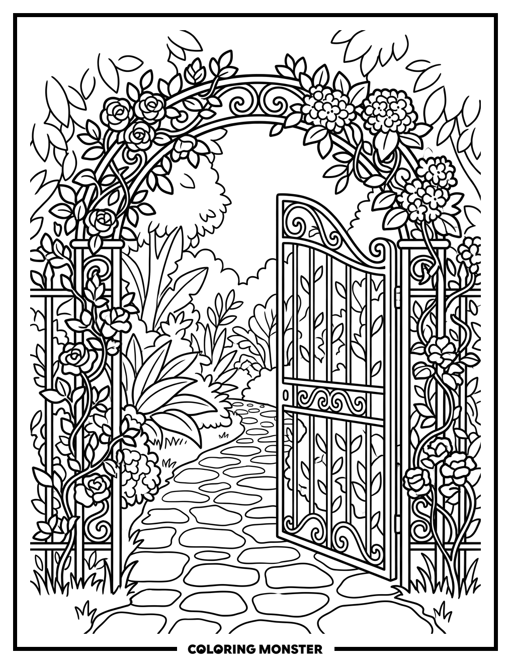 Overgrown Garden Gate Coloring Page