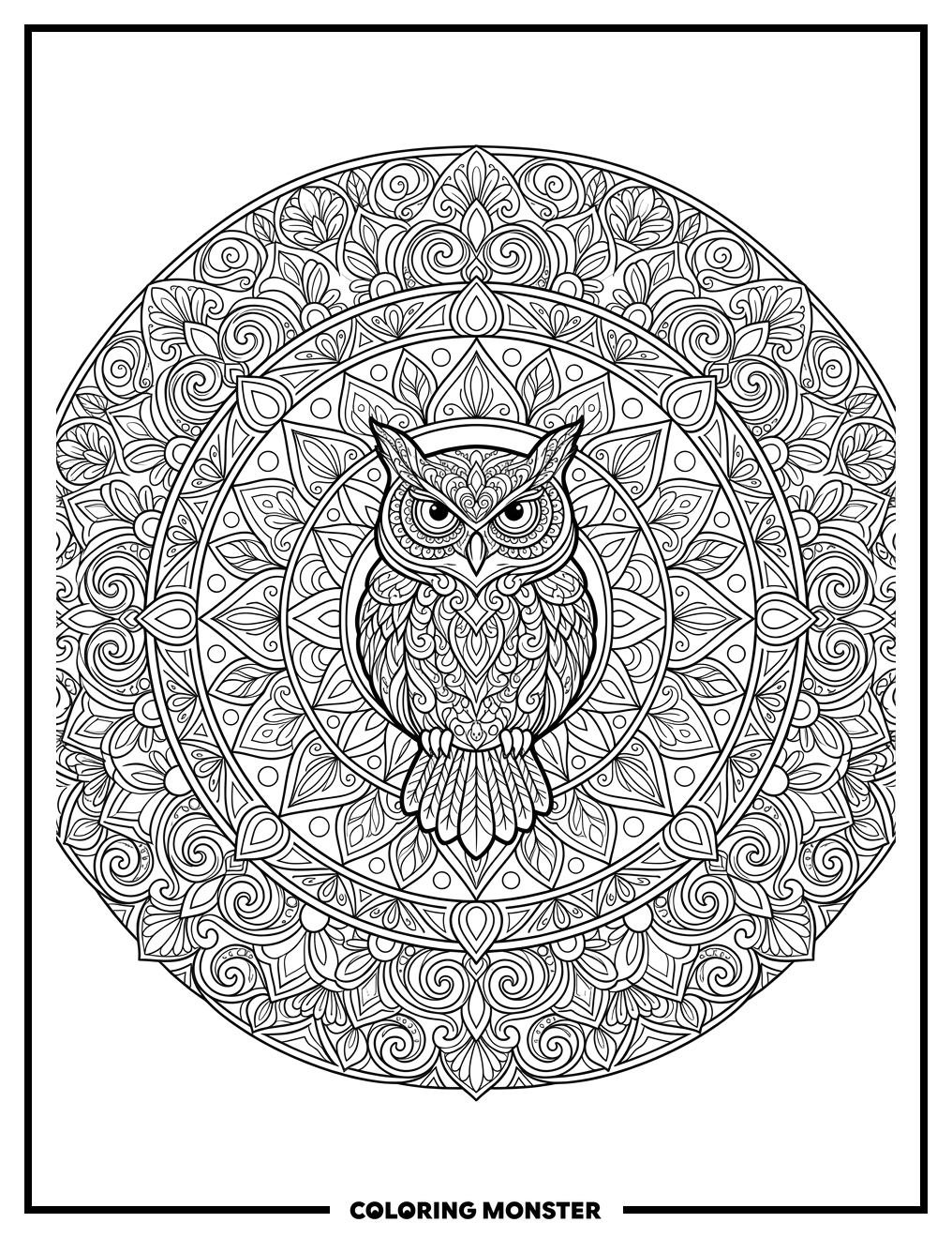 Owl In Mandala Coloring Page