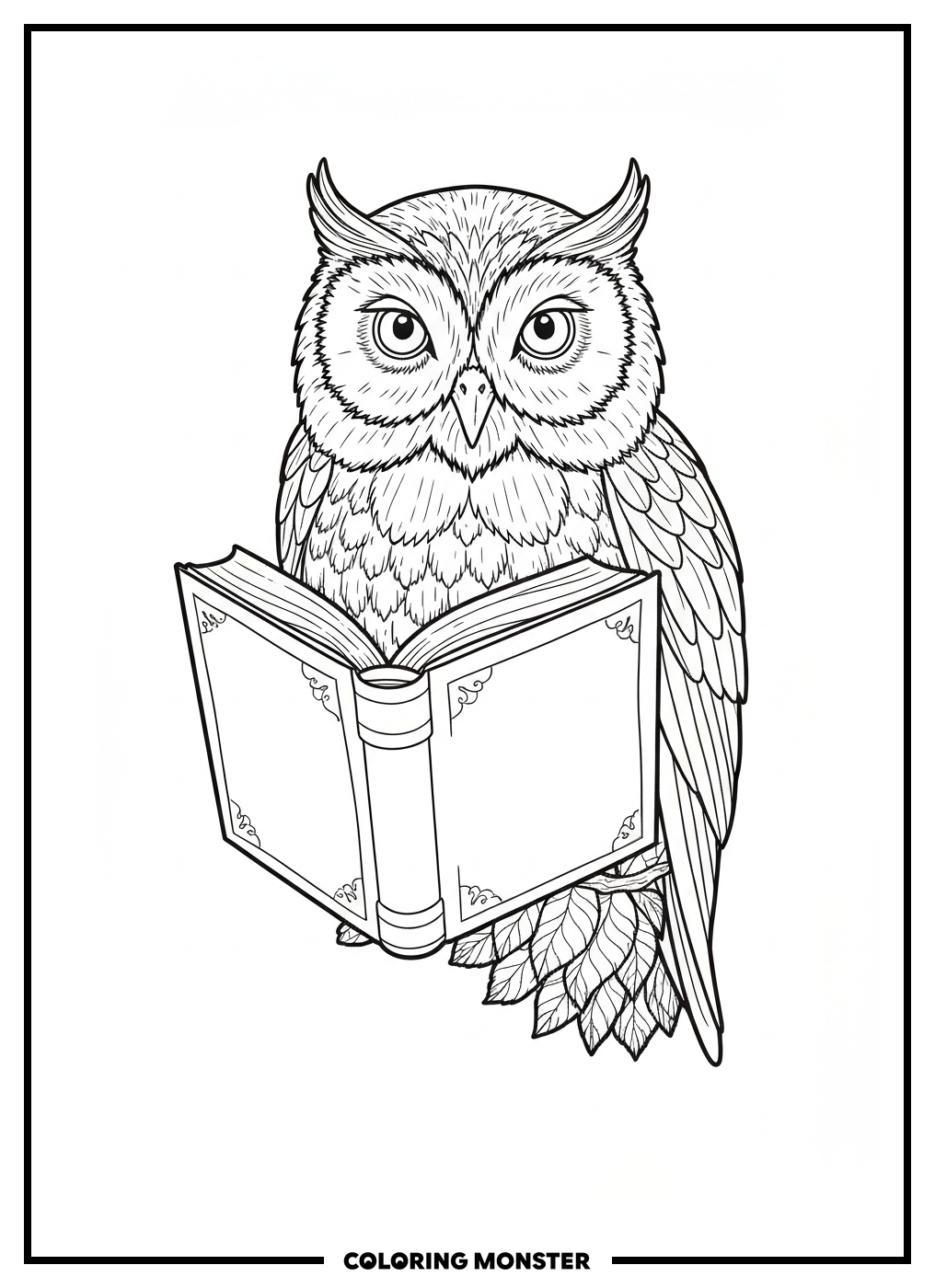 Owl Reading A Book By Moonlight Coloring Page