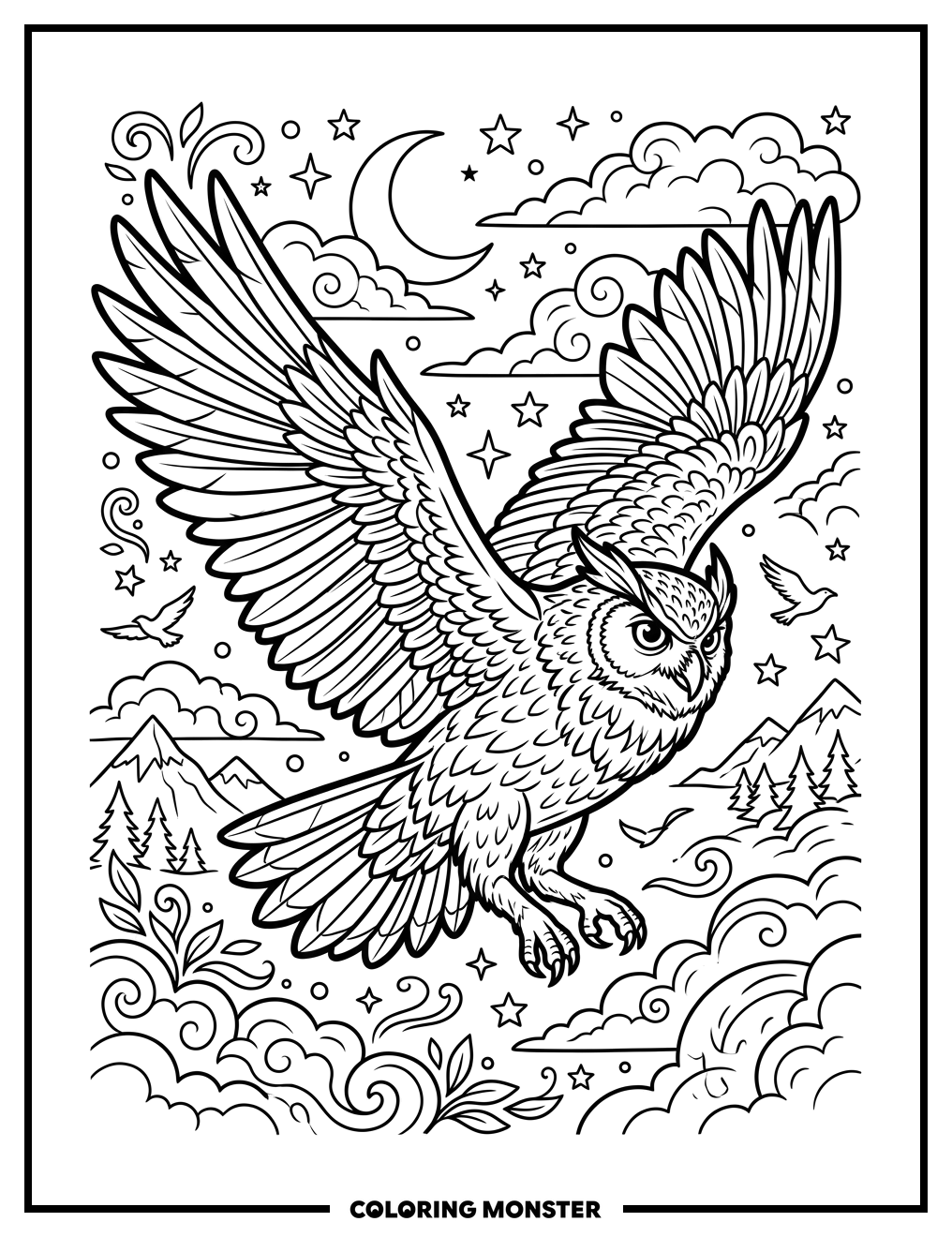 Owl With Spreading Wings Coloring Page