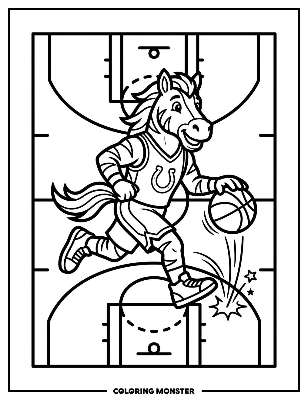 Pacers Mascot Dribbling Basketball Coloring Page