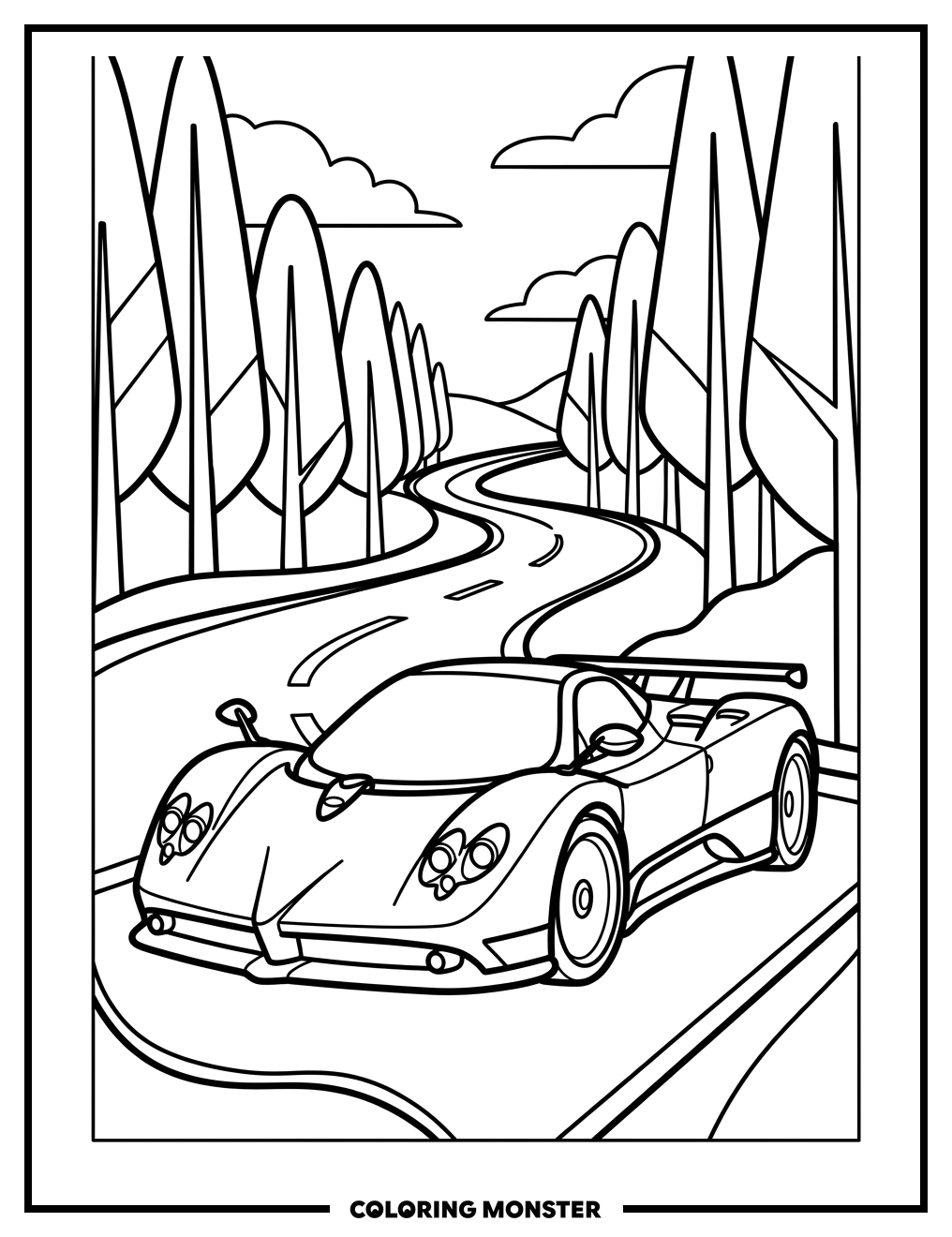 Pagani Zonda on Winding Road Coloring Page