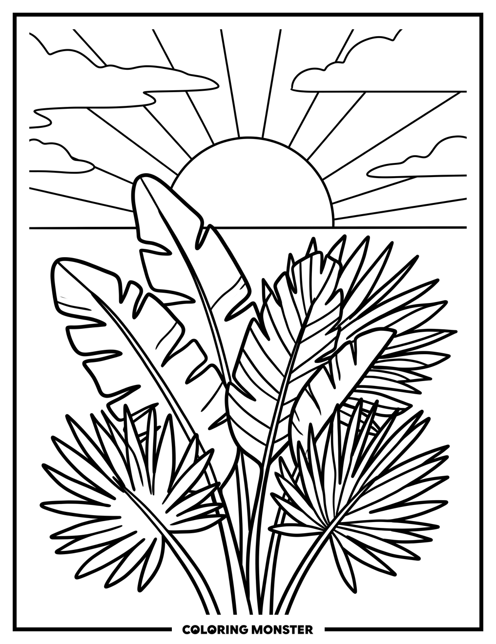Palm Fronds at Sunset Coloring Page