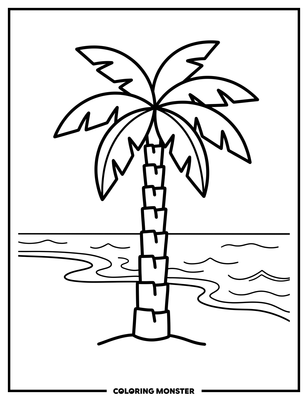 Palm Tree on a Beach Coloring Page