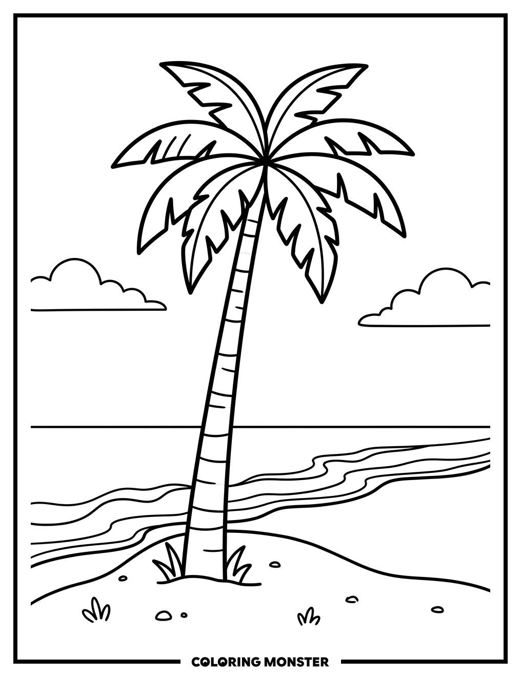 Palm Tree on Sandy Beach Coloring Page