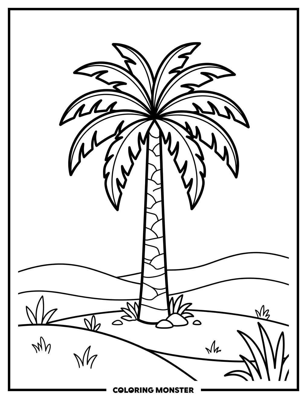 Palmetto Tree on Rolling Hills Coloring Page