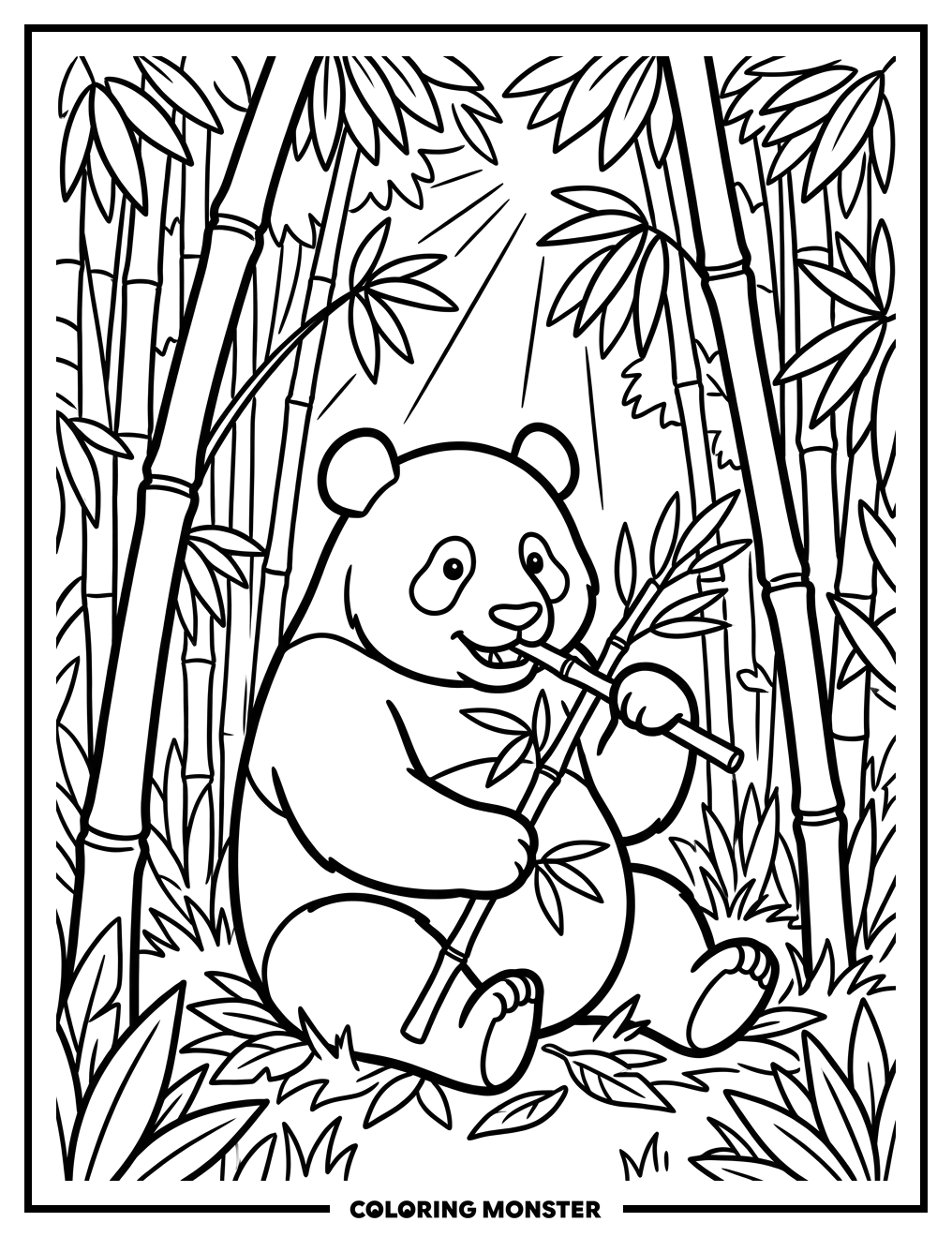 Panda Bear in Bamboo Forest Coloring Page